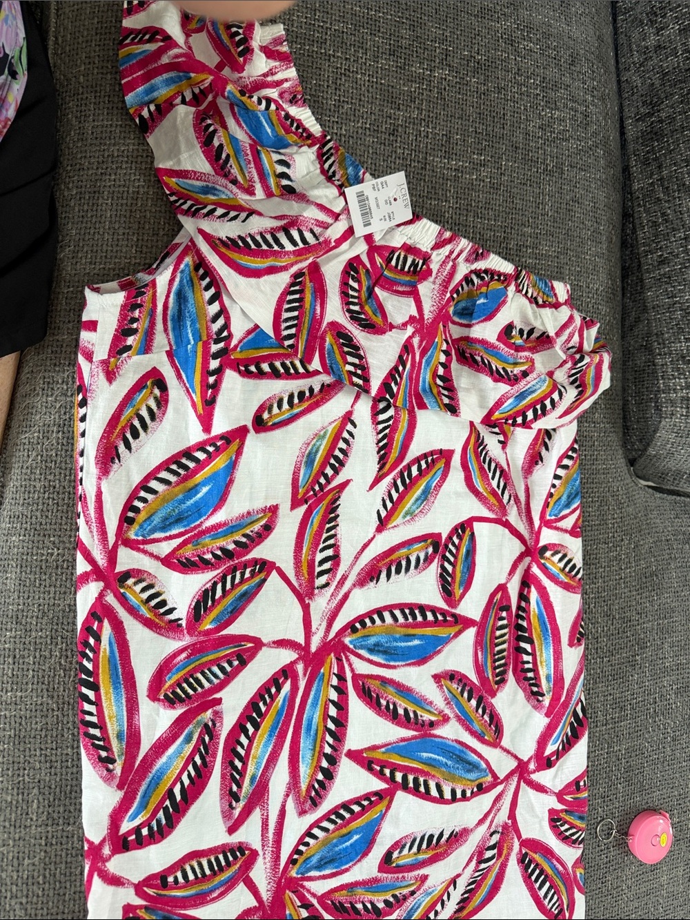 Women’s J Crew Size Small One-Shoulder Linen Blend Tropical Leaf Dress New W/Tag
